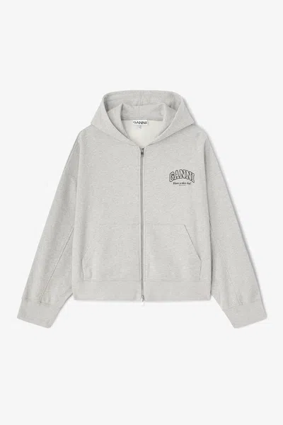 Ganni Essential Isoli Zip Hoodie In Gray