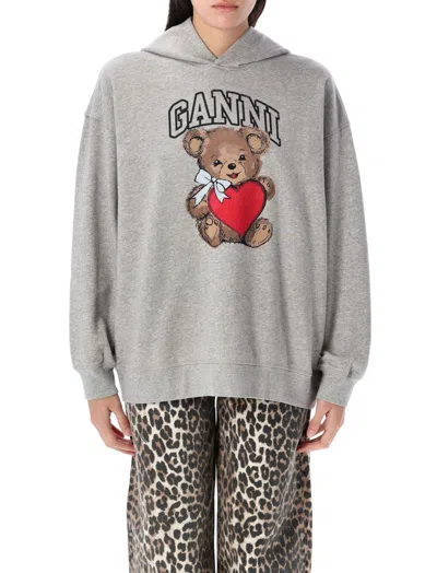 GANNI GREY GRAPHIC-PRINT HOODIE