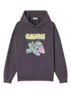 Ganni Isoli Oversized Hoodie With Graphic Puppy Print In Gray