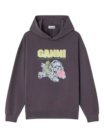 GANNI GREY GRAPHIC PRINT HOODIE