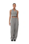 Ganni Grey Herringbone Suiting Pleated Trousers In Frost Gray