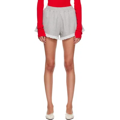 Ganni Isoli Lounge Shorts Elastic Waistband Lace In Gray