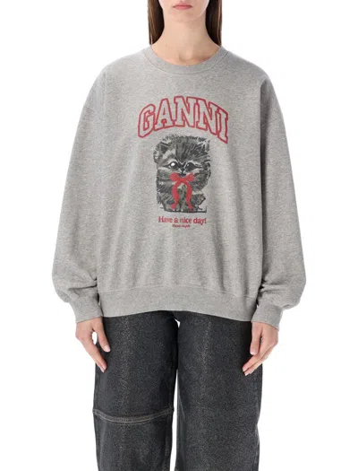 GANNI GANNI GREY KITTY GRAPHIC SWEATSHIRT