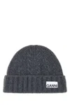 Ganni Women Melange Graphite Wool Blend Beanie Hat In Grey