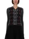 Ganni Grey Sweater With Classic Collar And Check Motif On The Front In Wool Woman
