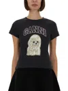 Ganni Women Black T-shirt With Round Neck And Maxi Logo On The Front In Cotton Woman In Black