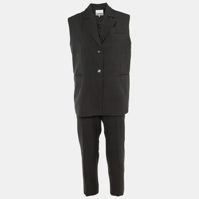 Pre-owned Ganni Grey Patterned Crepe Vest & Pants Suit Xxs/xs/l In Gray