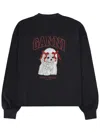 Ganni Organic Cotton Crew Neck Graphic Sweater In Black