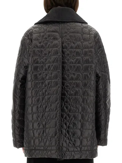 Ganni Quilted Midi Jacket With Textured Surface In Black
