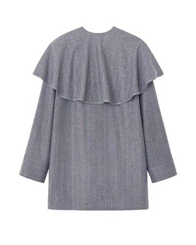 Ganni Grey Stripe Circle Collar Dress In Gray