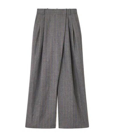 GANNI GREY STRIPE CROSS-OVER TROUSERS