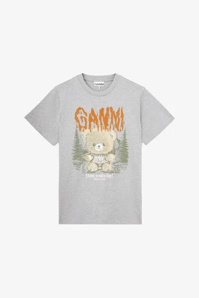 Ganni T-shirt With Forest Teddy In Gray