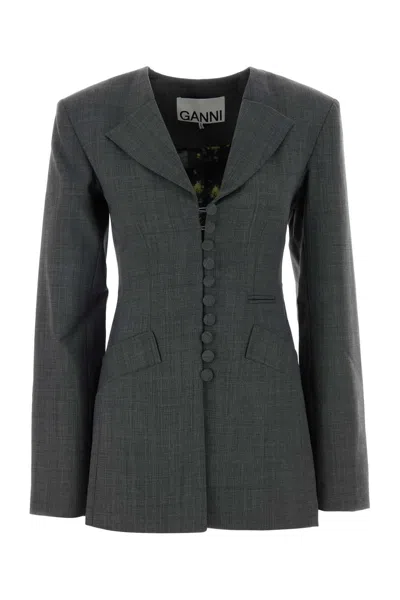 Ganni Grey Twill Blazer