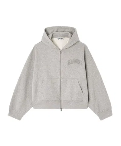 GANNI GREY TWO-WAY ZIP HOODIE