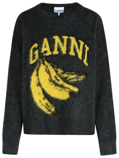 Ganni Grey Virgin Wool Blend Sweater In Black