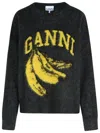 Ganni Womens Phantom Graphic-print Long-sleeve Alpaca-wool Blend Jumper Xxs/xs In Black