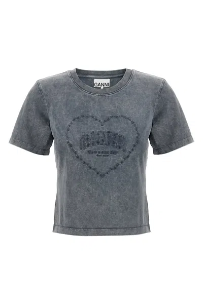 GANNI 'GREY WASHED HEART' T-SHIRT