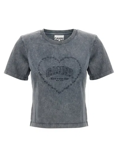 GANNI GREY WASHED HEART T-SHIRT