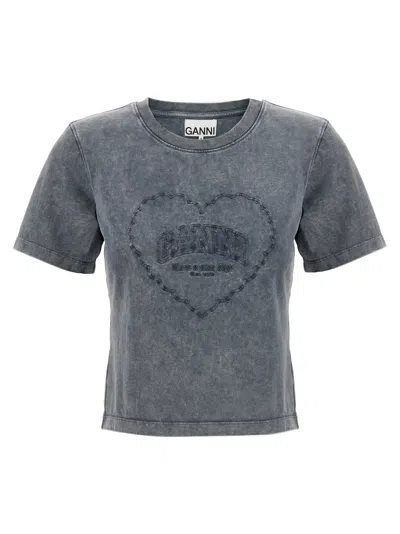 GANNI GREY WASHED HEART T-SHIRT