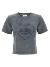 Ganni Cotton T-shirt Featuring Heart Embroidery In Gray