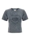 Ganni Cotton T-shirt Featuring Heart Embroidery In Gray