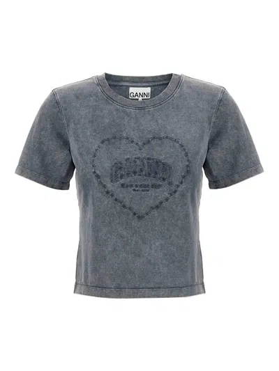 GANNI GREY WASHED HEART T-SHIRT