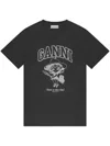 Ganni Black Crewneck T-shirt With Maxi Logo Lettering On The Front And Maxi Print On Front And Rear