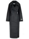 Ganni Grey Wool Blend Coat Women In Gray