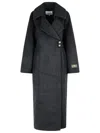 Ganni Grey Wool Blend Coat Women In Gray