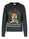 Ganni Jersey With Logo Embroidery And Tiger In Gris