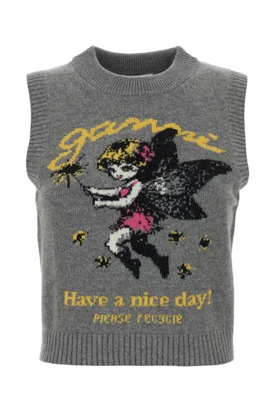 Ganni Wool Recycled Polyamide Vest In Gray