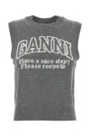 Ganni Knitted Vest With Logo In Frostgray