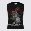 Ganni Floral Embroidered Wool Sleeveless Top In Black