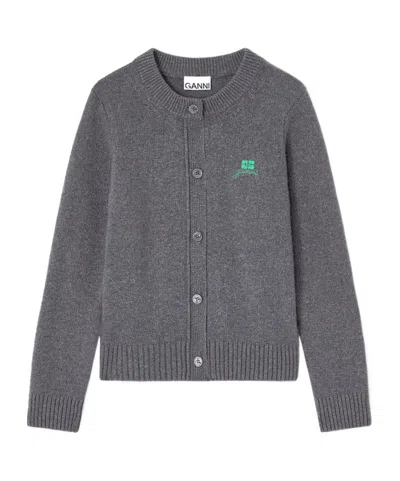 Ganni Grey Wool Mix Cardigan In Gray