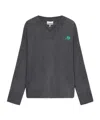 Ganni Grey Wool Mix V-neck Jumper In Black