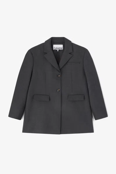 Ganni Grey Wool Suiting Blazer - Size S/m Mixed In Blue