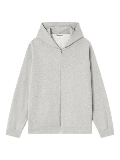 GANNI WOMEN GREY ZIPPED HOODIE, S/M LUXURY SWEATSHIRTS & HOODIES FOR WOMEN DARVEYS