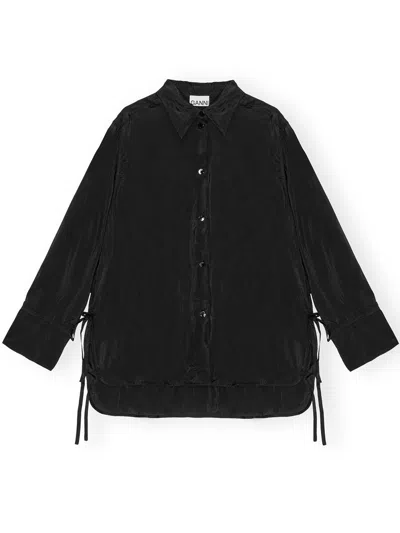 Ganni Habotai Oversized Shirt Woman Black In Viscose