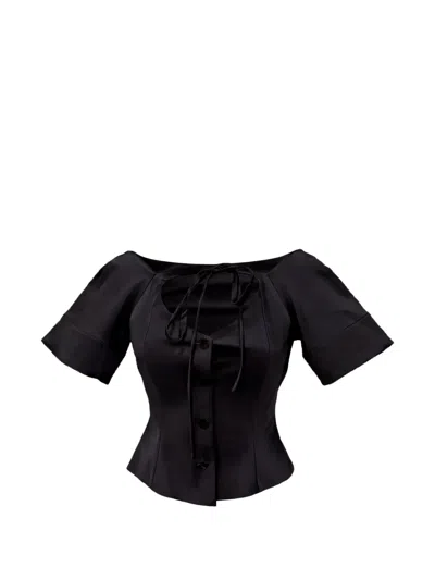 Pre-owned Ganni Halterneck Button-up Blouse In Black