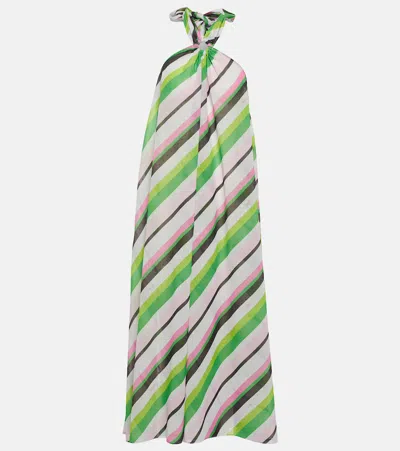 Ganni Light Chiffon Halterneck Dress Multicolor In Green