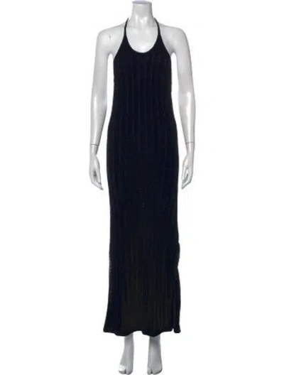 Pre-owned Ganni Halterneck Long Dress In Black