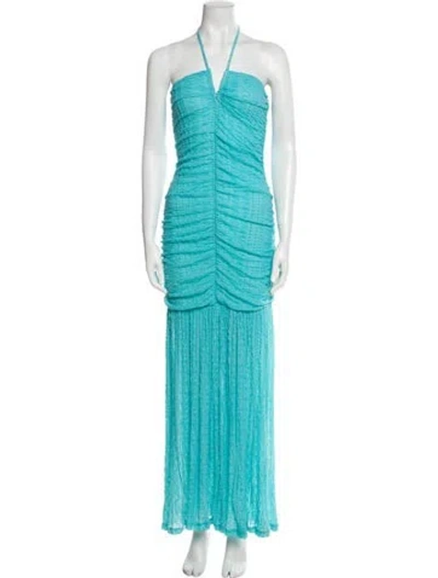 Pre-owned Ganni Halterneck Long Dress In Blue
