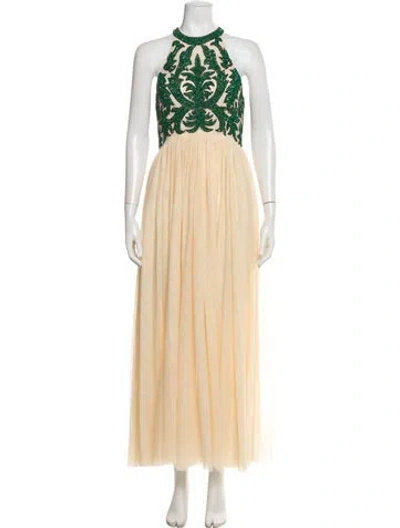 Pre-owned Ganni Halterneck Long Dress In Neutral