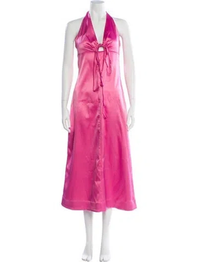 Pre-owned Ganni Halterneck Long Dress In Pink
