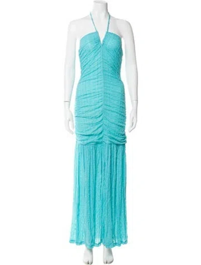 Pre-owned Ganni Halterneck Long Dress W/ Tags In Blue