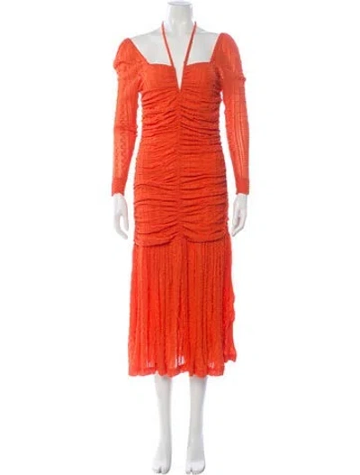Pre-owned Ganni Halterneck Midi Length Dress W/ Tags In Orange