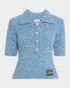 Ganni Hand-knit Denim Polo Top In Light Indigo