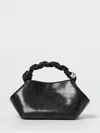 Ganni Bou Black Handbag With Butterfly Logo And Hand-braided Strands In Leather Woman In Black