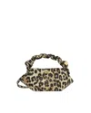 Ganni Bou Brown Mini Handbag With Braided Handle And All-over Leopard Motif In Fabric Woman In Multi