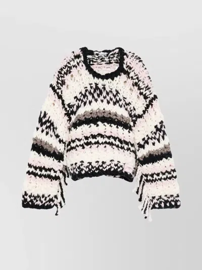 Ganni Handcrafted Chunky Knit Crewneck Sweater In Multi